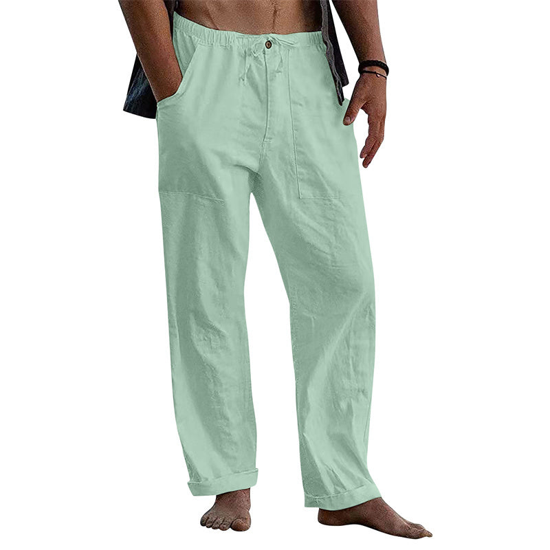Herren Leinen Casual Kordelzug Lose Hosen