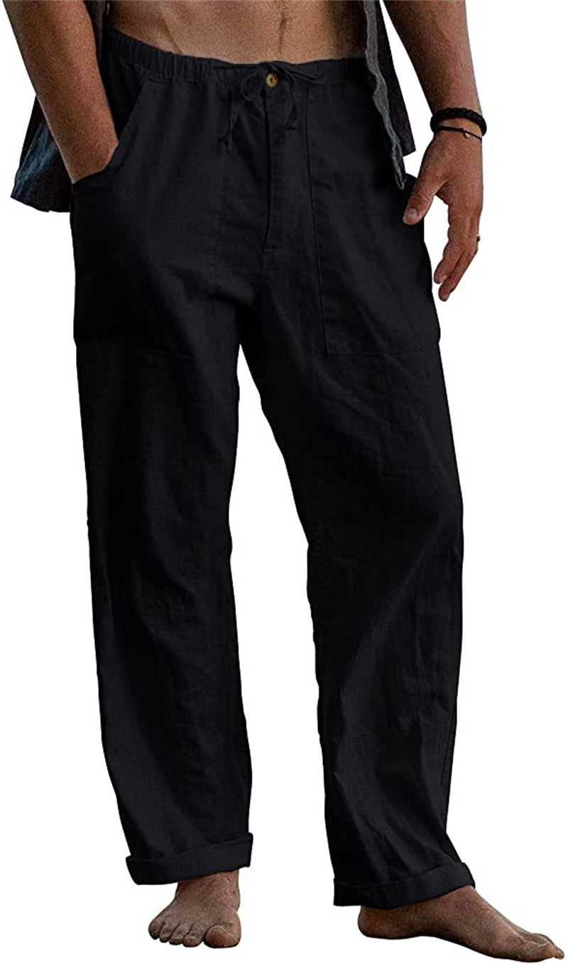 Herren Leinen Casual Kordelzug Lose Hosen