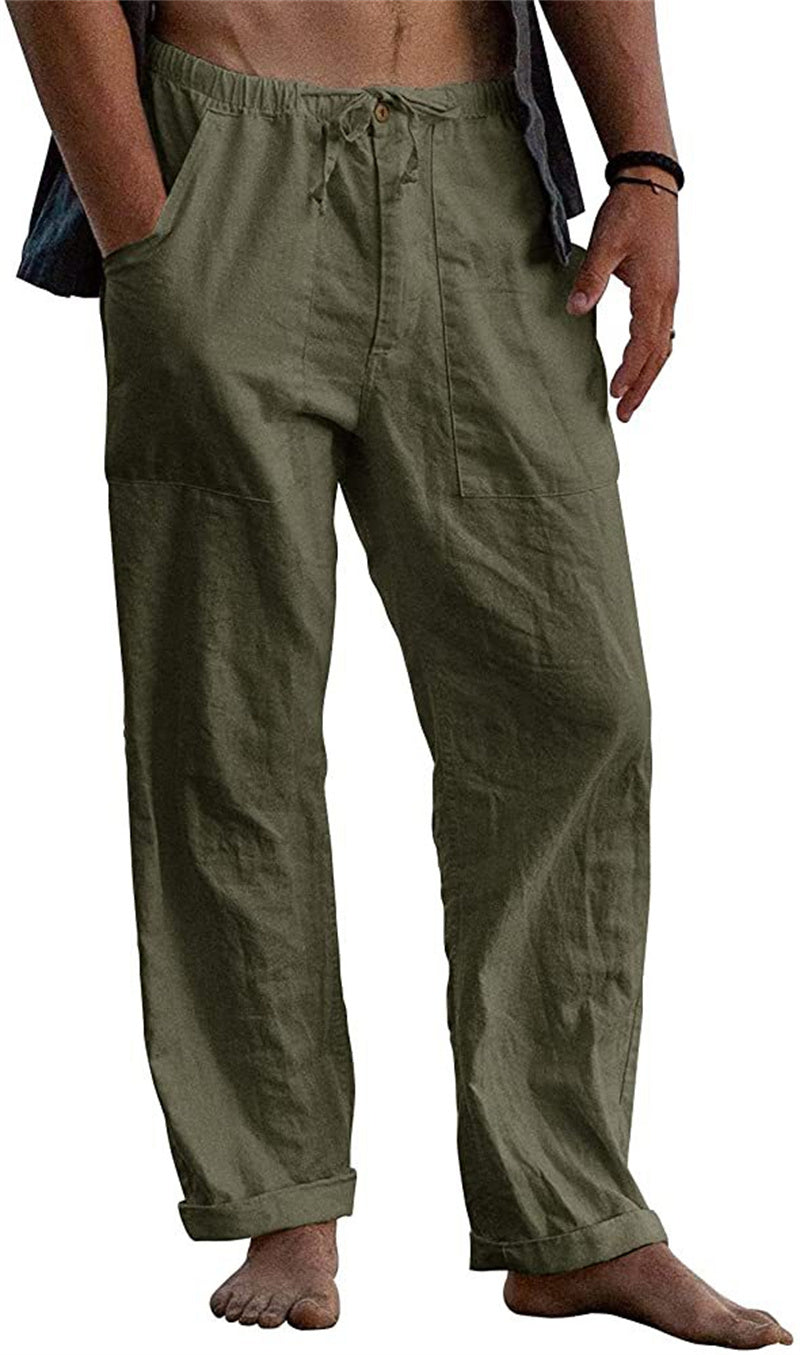 Herren Leinen Casual Kordelzug Lose Hosen