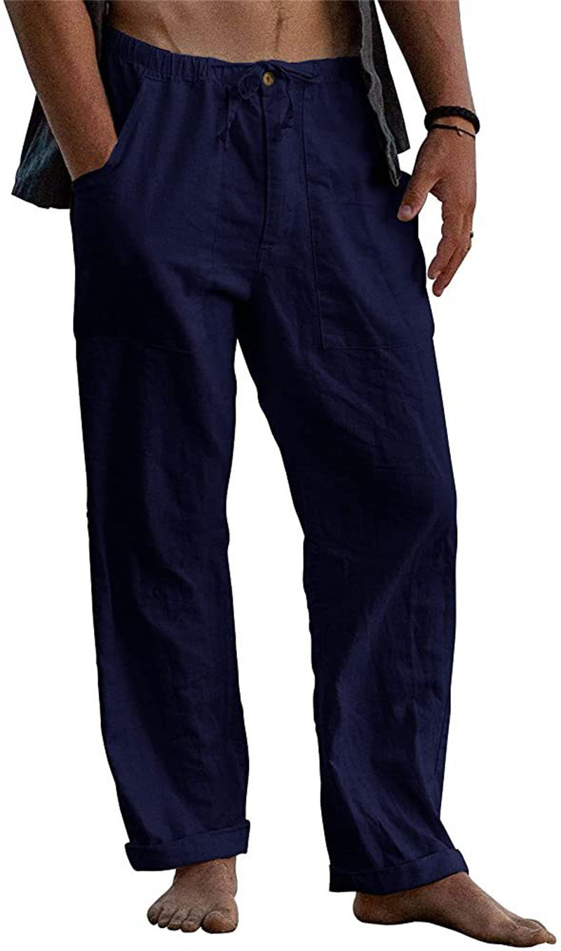 Herren Leinen Casual Kordelzug Lose Hosen