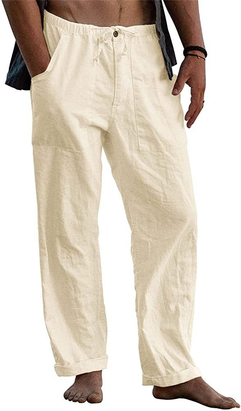Herren Leinen Casual Kordelzug Lose Hosen