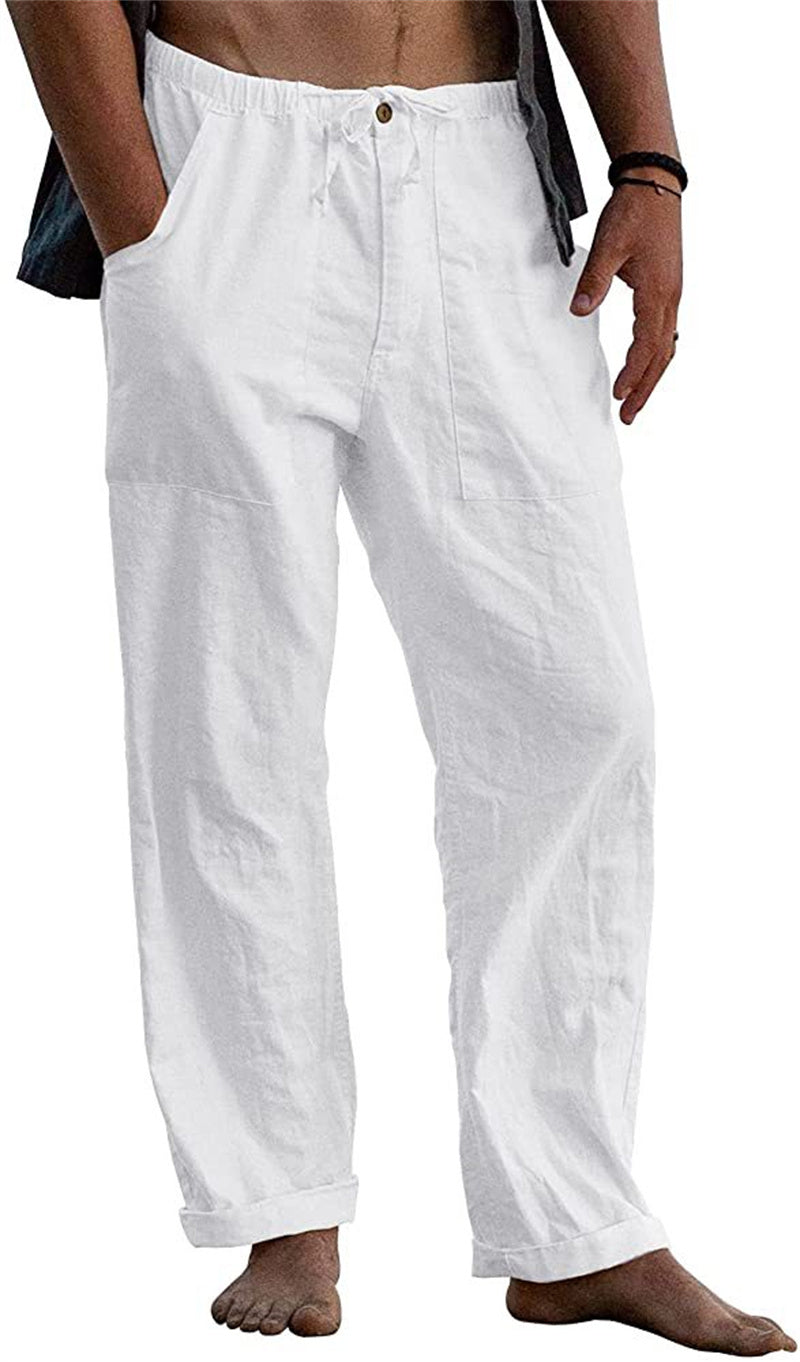 Herren Leinen Casual Kordelzug Lose Hosen