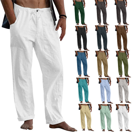Herren Leinen Casual Kordelzug Lose Hosen