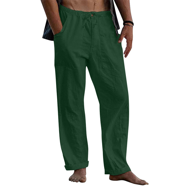 Herren Leinen Casual Kordelzug Lose Hosen