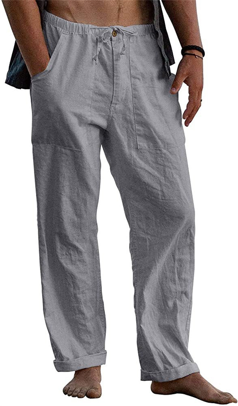 Herren Leinen Casual Kordelzug Lose Hosen