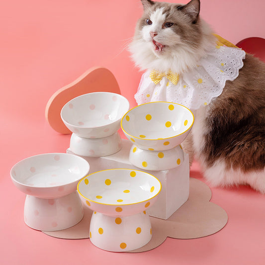 Futter Näpfe ; "Dot Katzenschüssel aus Keramik mit hohem Fuß: Schutz für die Wirbelsäule Ihres Haustiers"