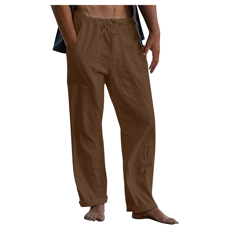 Herren Leinen Casual Kordelzug Lose Hosen